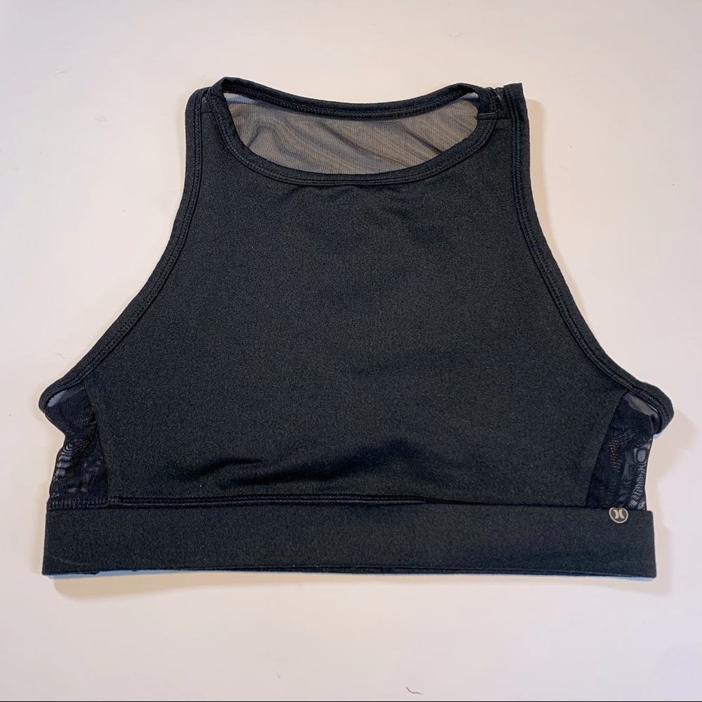 Hurley Nike dri fit black high neck mesh back sports bra